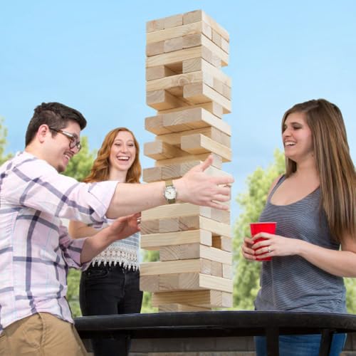 HEY! PLAY! Classic Giant Wooden Tower Blocks Stacking Game with Nylon Carrying Case – Outdoor Yard Games for Adults, Family Backyard Party Game