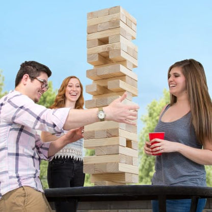 HEY! PLAY! Classic Giant Wooden Tower Blocks Stacking Game with Nylon Carrying Case – Outdoor Yard Games for Adults, Family Backyard Party Game