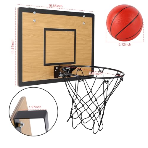Mini Basketball Hoop for Kids,Durable Wooden Over The Door Basketball Hoop Indoor,Mini Hoops with 4 Balls and Pump for Teens and Adults