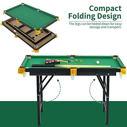 OLAKIDS Portable Folding Billiards Table with 2 Billiard Cues, Ball, Triangle Rack, Brush, Chalk, 47 Inch Game Pool Table for Kids Adults Family Office