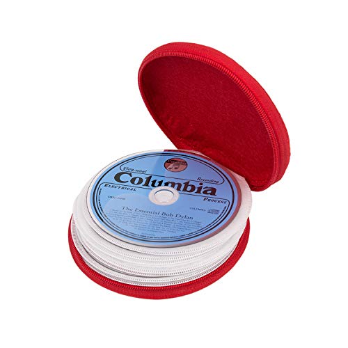 ELEZAY Small CD Case Round Felt 20 Capacity CDs Storage Wallet DVD Disc Holder Compact,Red - color: C-Red