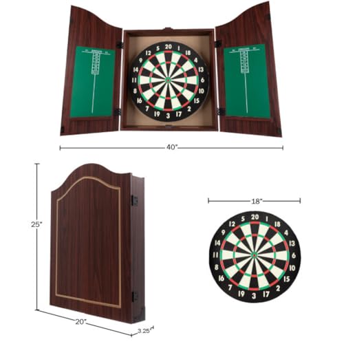 Dart Board Cabinet Set with 18-inch Dartboard, 6 Steel-Tip Darts, and Chalkboard Scoring for Game Rooms, Man Caves, and Home Bars by Trademark Poker