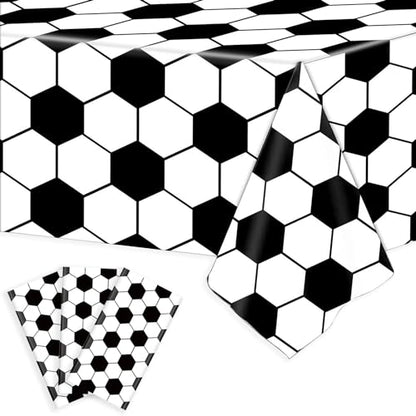 Kesfey 3 Packs Soccer Party Tablecloths 54 x 108 Inches Soccer Sports Ball Table Cover Disposable Waterproof Plastic Soccer Themed Birthday Table Cloth Rectangular Football Tablecloth for Boys Sports - color: Black and White Soccer
