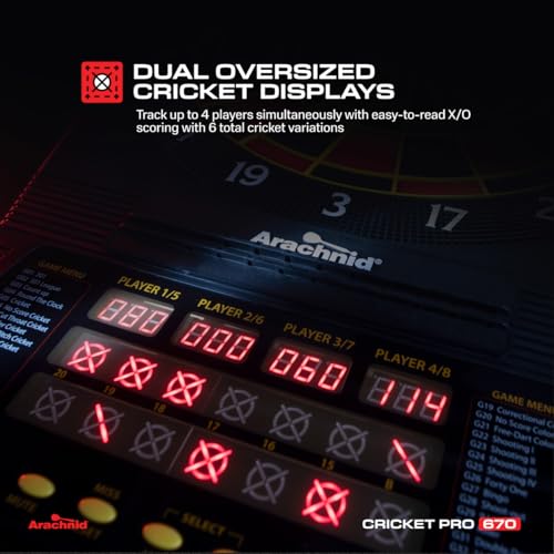 Arachnid Cricket Pro Tournament-Quality Electronic Dartboard up to 40 Games and 315 Variations (Including Popular Cricket Modes) - style: Pro 670