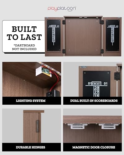 Play Platoon Outdoor Dart Board Cabinet - Dartboard Waterproof Enclosure with Darts Scoreboard, Dart Holder & Dartboards Lighting System for Outside Bar Games & Game Room