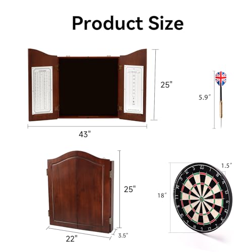 GSE Games & Sports Expert Professional Solid Wood Classic Dartboard Cabinet with Sisal/Bristle Dartboard, Scoreboard, and 6 Steel Tip Darts, Easy Assembly Complete with All Accessories (Deluxe Walnut)