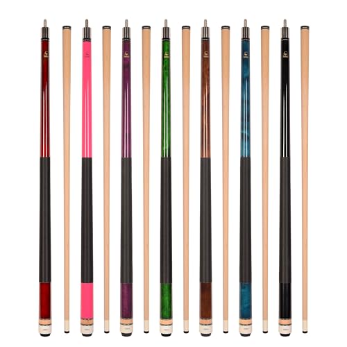 Set of Aska L2 Billiard Pool Cue Sticks, 58" Hard Rock Canadian Maple, 5/16x18 Joint, 13mm Hard Tip, Mixed Weights - style: Set of 7 Sticks
