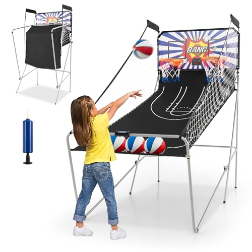 GLACER Basketball Arcade Game, Basketball Game Machine with 8 Modes, LCD Scoreboard, 4 Balls & Pump, Indoor/Outdoor Foldable Dual Shot Multiplayer Hoop for Kids and Adults (White) - color: White