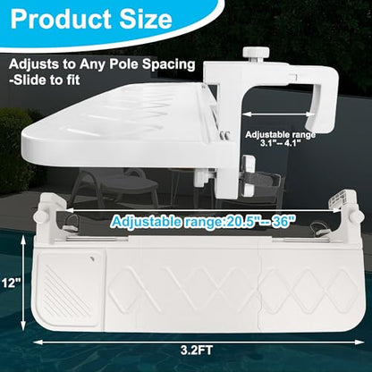 winemana Pool Bar for Above Ground Pool Swim Up Bar 38.4" x12" Adjustable Poolside Table Foldable Swimming Pool Shelf Fits Round Oval Rectangle Pools Clip-On Drink Table for Deck Patio, White - color: White