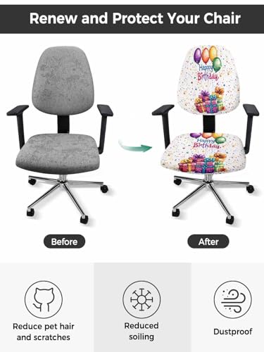 Savannan Office Chair Cover, Happy Birthday Celebration Party Protective Stretch Elastic Universal Cover for Desk Task Chair,Computer Rotating Chair 1 Pcs Colorful Present Balloon