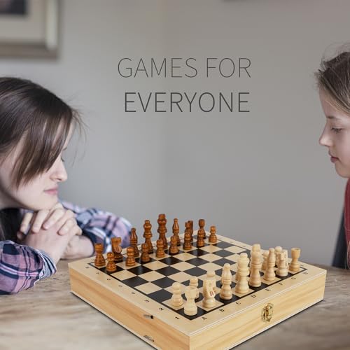 Juegoal 4-in-1 Wooden Fast Sling Puck Set for Kids and Adults, Chess, Checkers, Tic Tac Toe Games, Travel Portable Folding Tabletop Chess Board Game Sets, Interactive Families Toys
