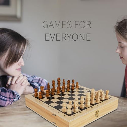 Juegoal 4-in-1 Wooden Fast Sling Puck Set for Kids and Adults, Chess, Checkers, Tic Tac Toe Games, Travel Portable Folding Tabletop Chess Board Game Sets, Interactive Families Toys