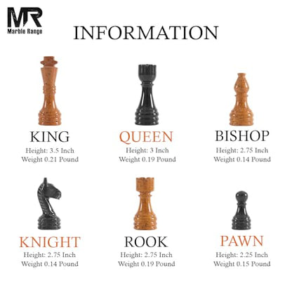 Marble Chess Set 15" Inches Black & Golden with Storage Box and 2 Extra Queen Handmade Classic Board Games for Adults, Luxury Marble Chess Board & Chess Pieces for Gifts - color: Black & Golden