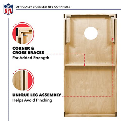 NFL 2' x 3' Solid Wood Cornhole Set with Direct Print HD Team Graphics – Great Gift for Any Football Fan! Bean Bag Toss Family Outdoor Games