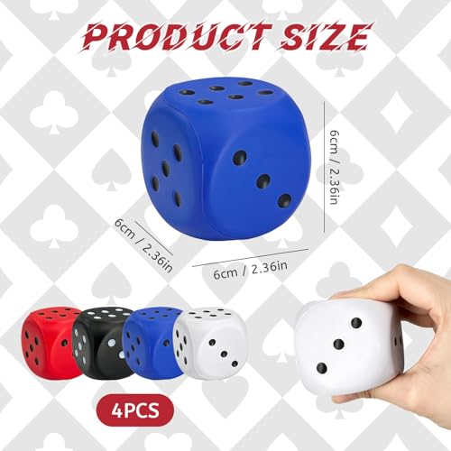 Large Foam Dice, 4 PCS 2.36 Inch Soft Jumbo Dice Set – 6 Sided Squeeze Stress Relief Game Dice for Family Game Night, Party Supplies - color: Multi-color
