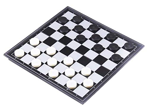 8x8 Checkers Draughts with Extendable 9x9 Inch Board, 12 Black 12 White Pieces