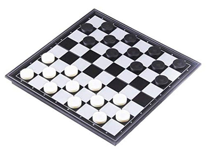 8x8 Checkers Draughts with Extendable 9x9 Inch Board, 12 Black 12 White Pieces