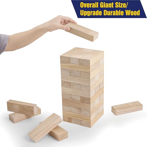 Offelec Giant Tumbling Tower Game with Carry Bag - 54 Jumbo Wooden Stacking Blocks for Indoor Outdoor Yard Games, Large Tower Stacking Grows to Over 4 FT Tall - Family Party Toy for Kids & Adults - style: Over 4 Ft