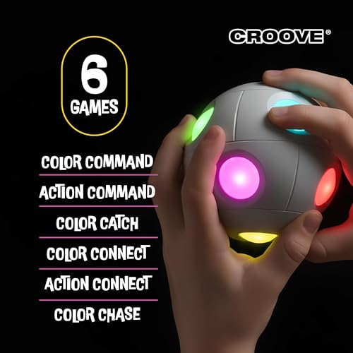 Croove Handheld Light-Up Brain & Memory Action Ball - 6 Fun Fast-Paced Games for Kids - Rechargeable - Gifts for Kids - Boys Toys Age 8-10 - Coolest Electronic Memory Game for Ages 7 8 9 10 11 12 13