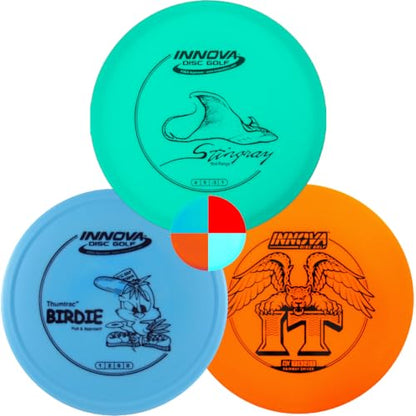 Innova Disc Golf DX 3 Disc Set | Driver, Midrange, Putter | It, Stingray, Birdie + G3T Blank top mini