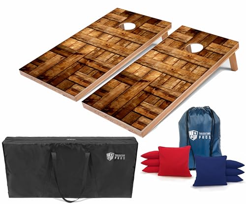 Tailgating Pros Cornhole Boards - 4'x2' Lightweight Regulation Flag & Patriotic Outdoor Themed Cornhole Game w/Carrying Case & Set of 8 Corn Hole Bean Bags w/Tote - color: Stacked Pallet