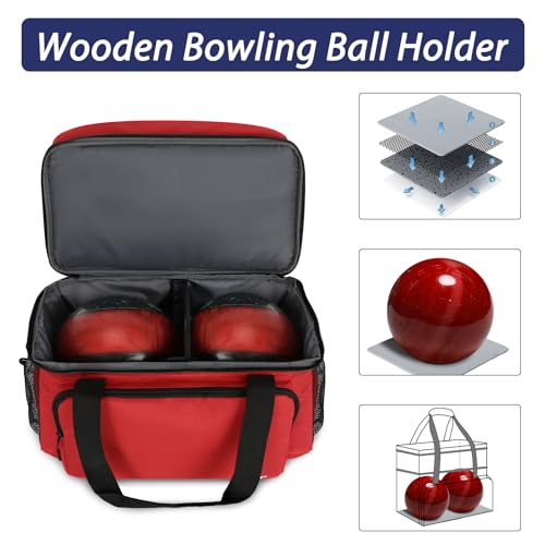 LARIPOP 2 Ball Bowling Bag Double Bowling Ball Carrier with Padded Holder, Shoe Compartment for Men Women Bowling League & Tournament - color: Red