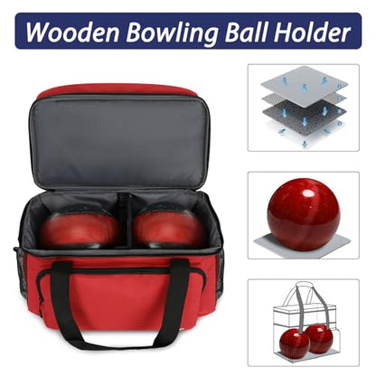 LARIPOP 2 Ball Bowling Bag Double Bowling Ball Carrier with Padded Holder, Shoe Compartment for Men Women Bowling League & Tournament - color: Red