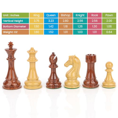 High Polymer Weighted Chess Pieces Only - 3.75'' King - Extra 2 Queens, Standard Tournament Chessmen for Chess Board Game or Replacement of Missing Pieces (No Board), Storage Bag Included
