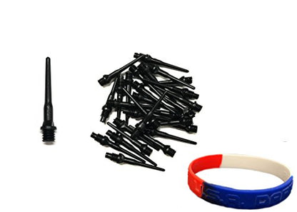 Black Long Extra Strong 2BA 3/16" Thread Soft Tip Dart Points 100-1000 Packs Plus USA I Love Darts Bracelet - size: 250 ct.