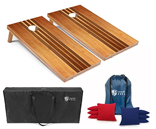 Tailgating Pros Cornhole Boards - 4'x2' Wood Pattern Cornhole Game w/Built-in Multicolored LEDs, Carrying Case, & Set of 8 Corn Hole Bean Bags w/Tote - color: 4'x2' Retro Wooden