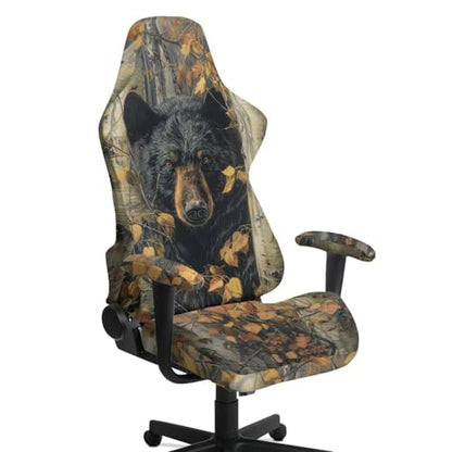 Suobstales Bear Hunting Camo Print Gaming Chair Covers Slipcovers, Office Chair Covers with Armrest Covers, 4Pc/Set Durable Stretchable Elastic Computer Chair Cover for Anti Cat Scratch - color: Bear Hunting Camo