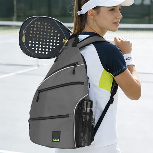 Goloni Pickleball Bag for Women Men, Convertible Pickleball Backpack Sling Bag with Fence Hook, Waterproof Polyester Paddle Bag with Multiple Compartments - color: Grey