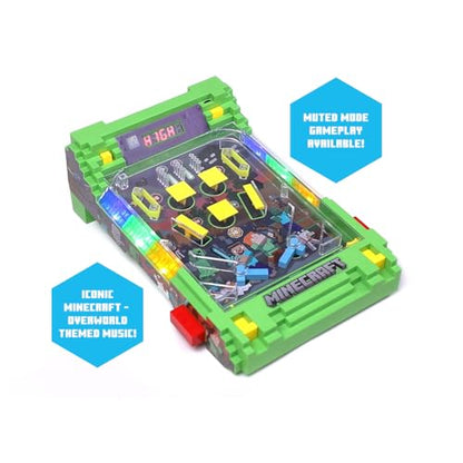 Minecraft: Arcade Pinball - Overworld - Lights & Sounds Tabletop Game, LED Scoreboard, Vibrating Bumpers, Gutter Detection, Licensed, Adults & Kids 6+