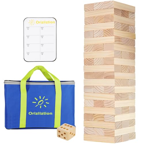 Giant Tumbling Tower Game 60 PCS, Outdoor Games for Adults & Families, 5.3 FT Premium Wooden Blocks Stacking Games with Carry Bag for Backyard, Lawn, Party, Camping