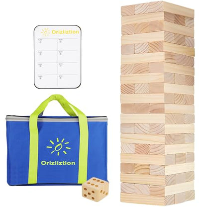 Giant Tumbling Tower Game 60 PCS, Outdoor Games for Adults & Families, 5.3 FT Premium Wooden Blocks Stacking Games with Carry Bag for Backyard, Lawn, Party, Camping