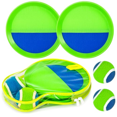 Sticky Toss and Catch Ball Game Set - Kids & Toddlers Outdoor Indoor Activity Toys for Boys Girls 3 4 5 6 7 8-12 Year Old - Great Games for Beach Pool Yard - Birthday Gifts Easter Basket Stuffers - size: 2 paddles 2 balls