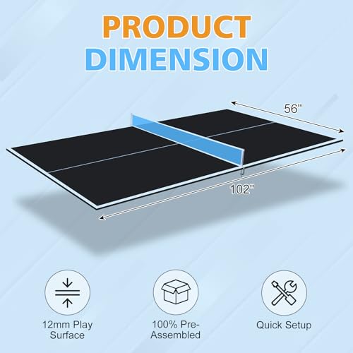 GOWE 8.5ft Black Mid-Size Ping Pong Conversion Top Foldable & Portable Table Tennis Table Top for Indoor Games