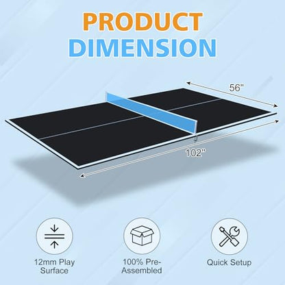 7/8/9ft Mid-Size Ping Pong Conversion Top with Net Set for Billiard and Pool Tables - Regulation Top Converts Billiards into Ping Pong Table Blue/Green/Black - color: blakc, size: 8.5 FT