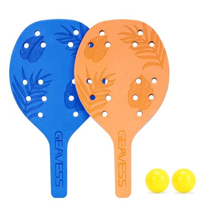 Beach Paddle Tennis Game Set for Teens, Adults & Beginners | 2 Foam Paddle Rackets, 2 Soft Balls, Storage Bag, Indoor Outdoor Play for Park, Backyard, Home