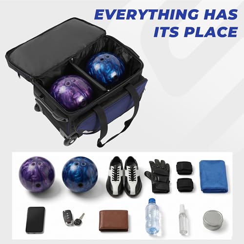 Bowling Roller Bag with Wheels, Rolling Bowling Ball Bag with Shoe Compartment, Retractable Handle, EVA Dividers - color: Blue, size: Single Bag