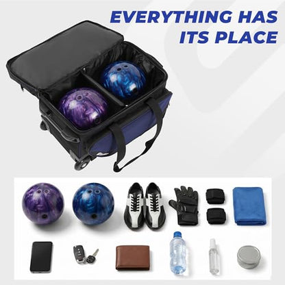 Bowling Roller Bag with Wheels, Rolling Bowling Ball Bag with Shoe Compartment, Retractable Handle, EVA Dividers - color: Blue, size: Single Bag