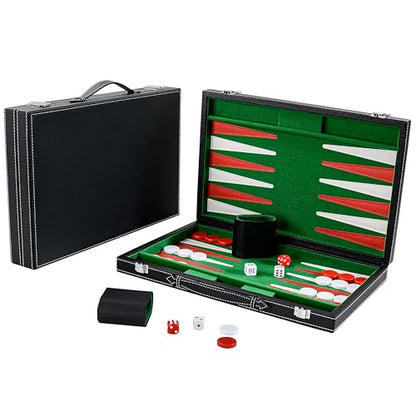 Backgammon Sets for Adults, 15" Backgammon Set Leather Large, Travel Backgammon Board Games - Classic Board Game (Green Inner Lining) - color: Green