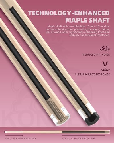 KONLLEN Pool Cue Stick Low Deflection Billiards Cue Stick Young Fashionable 58" Professional Pool Table Sticks Gifts for Adults -12.5mm Tip, 3/8 * 8Joint, Weight 19OZ - color: KL-Pink-12.5