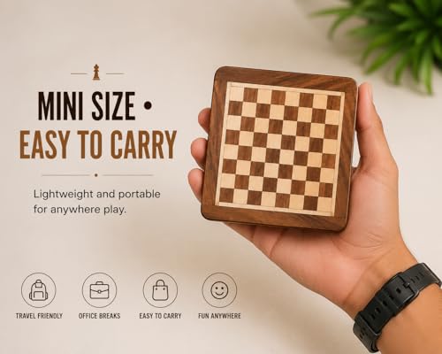 Crafted Chess Art- Handmade Personalised Luxury Chess Set-Mens Personalised Gift- Magnetic Wooden Chess Set- Travel Chess Games - Birthday Chess Gift- (5 Inches) (Acacia Wood) (5 Inches/ 12.7 Cm) - color: 5 Inch Chess Board