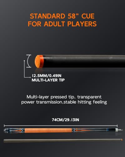 KONLLEN Carbon Fiber Pool Cue Stick 58-inch Professional Pool Sticks for Adults Full Carbon Technology Low Deflection Pool Cue Billiard Cues with 12.5mm Tip (Easy to Control, Pro Taper, Ultra-Smooth) - color: 006 yellow