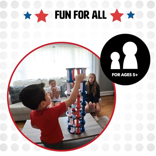 NSG Giant Tumbling Tower Game - Classic Stacking Game, 36 Colorful Pieces, Foam Dice, and Travel Storage Bag - Party Game for Friends and Family Ages 5 and up