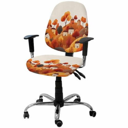 Savannan Office Chair Cover, Autumn Orange Tree Mountain Farm House Protective Stretch Elastic Universal Cover for Desk Task Chair,Computer Rotating Chair 1 Pcs Retro Linen
