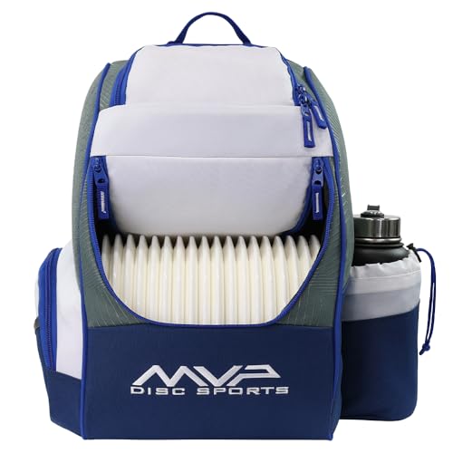 MVP Disc Sports Shuttle Disc Golf Backpack Bag (Choose Your Style and Color) - color: Light Gray/Slate Blue, style: With Velcro Side Panel