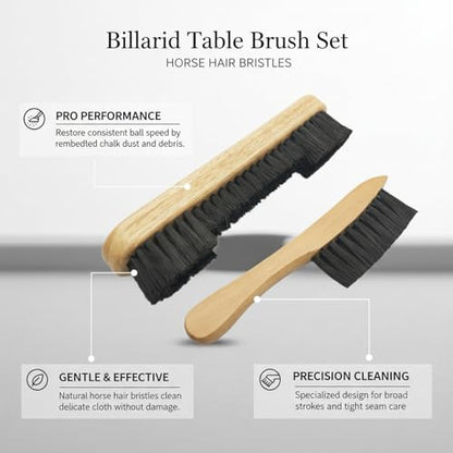 Billiard Table Brush Set with Horse Hair Bristles for Pool Table Cloth Care and Dust Removal