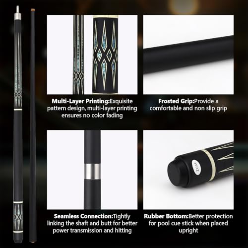 Professional Pool Cue Stick with Case, Pool Cue Stick 2-Piece Glass Fiber Billiards Cue Stick Low Deflection Pool Stick for Adults Players, 58" 19oz - size: 13mm Tip